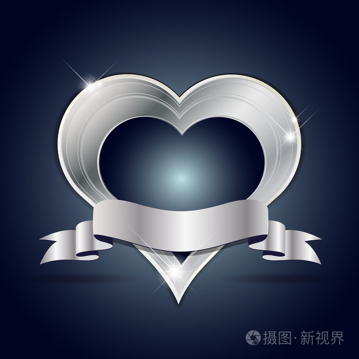 空白的丝带和闪耀的抽象银心