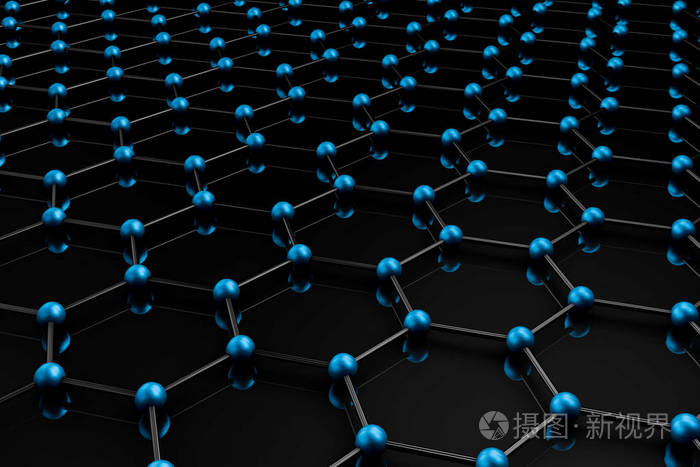 石墨烯分子网格石墨烯原子结构概念六角几何形式纳米技术背景3d渲染