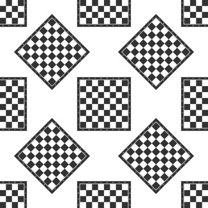 国际象棋棋盘图标无缝格局在白色背景上。矢量图
