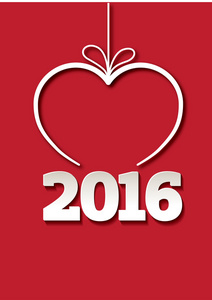 快乐新的一年 2016年心形红色背景上