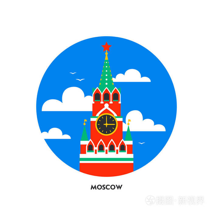 莫斯科克里姆林宫图标俄罗斯莫斯科红场的spasskaya塔圆形图标俄罗斯