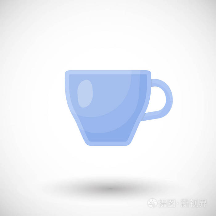 玻璃透明杯矢量扁形图标, 平面设计的圆形阴影厨房对象在白色背景下