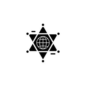 全球合作黑图标概念。全球合作平面矢量符号, 符号, 插图