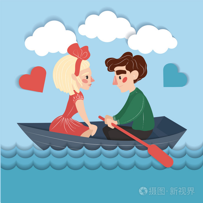 幸福的夫妇在船上.在矢量情人节卡