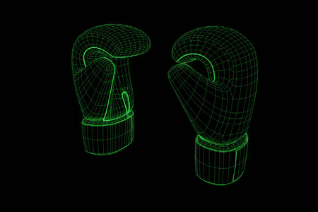 在全息图线框的拳击手套。漂亮的 3d 渲染