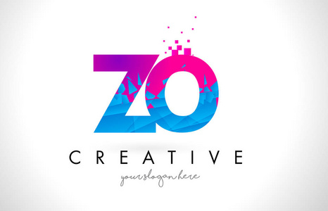 Zo Z O 字母徽标与粉碎破碎蓝色粉红色纹理设计