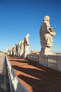 11 个雕像的圣徒使徒在 St 彼得大教堂屋顶的背影。梵蒂冈城