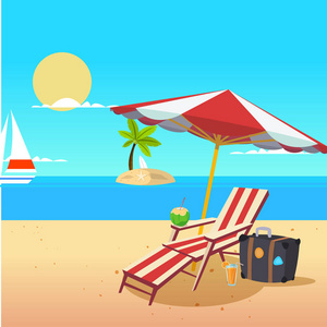 夏日沙滩伞椅 Yawl 岛背景矢量图像