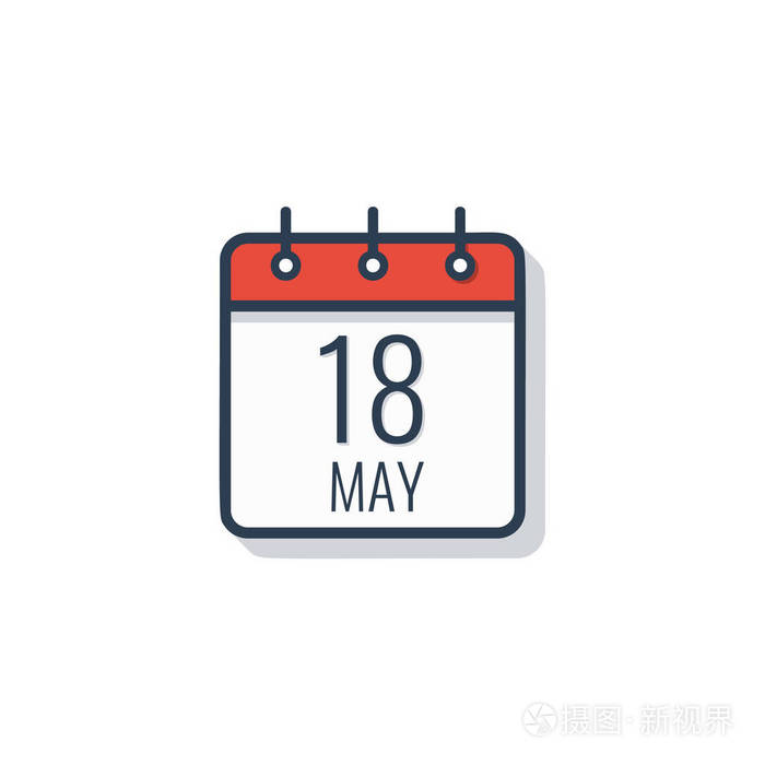 在白色背景上隔离的日历日图标.5月18日