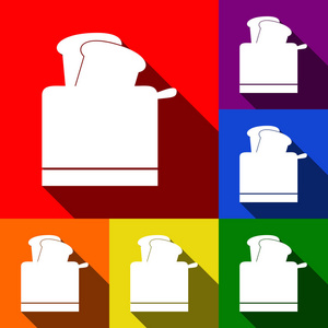 烤面包机简单的符号。矢量。一套与平面阴影在红色 橙色 黄色 绿色 蓝色和紫色背景图标