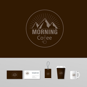 早上标志模板概念。咖啡店。 嘲弄