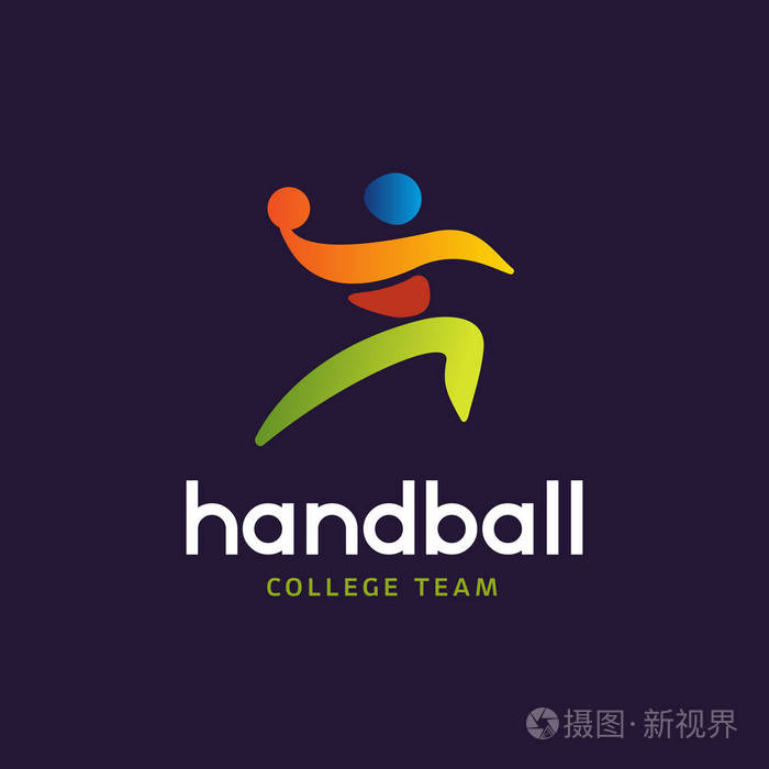 手球运动矢量符号抽象多彩剪影的球员锦标赛标志或徽章手球大学队