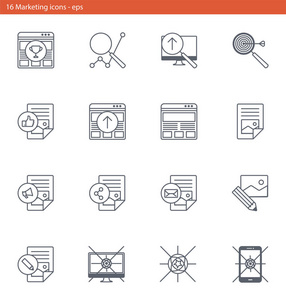 矢量 eps 图标设置市场营销和广告在大纲样式