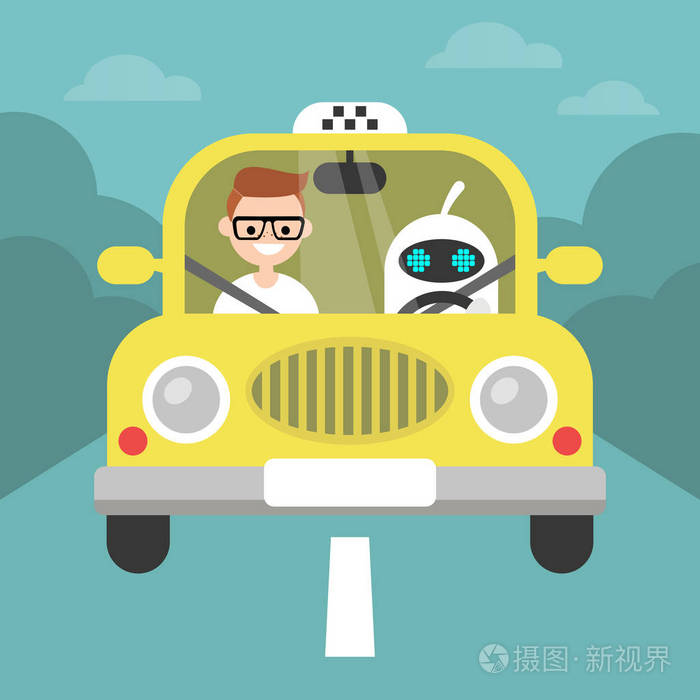 无人驾驶汽车概念说明驾驶税的可爱的机器人