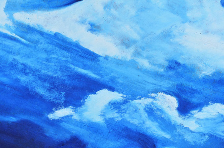 有白云的蓝天, 画布上绘有水彩颜料。