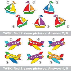视觉的游戏。找到隐藏的双船和飞机