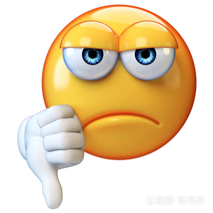 拇指向下emoji表情孤立的白色背景图释给不喜欢3d渲染
