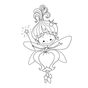 一个可爱的仙女与魔杖的角色.花仙子字符为着色页.