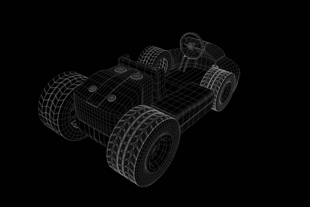 赛车去卡丁车全息线框。漂亮的 3d 渲染