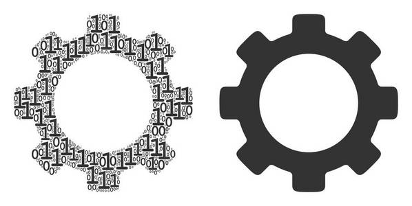 二进制数字的齿轮拼贴
