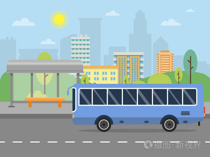 城市景观与公交车站插图