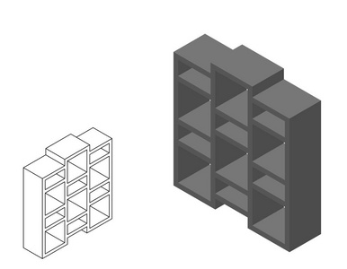 空的现代书柜。在白色背景上隔离。3d 矢量 i