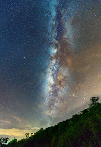 在农村高地的天空中的银河的夜晚景观
