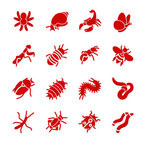 最受欢迎的饲养昆虫作为标志符号图标
