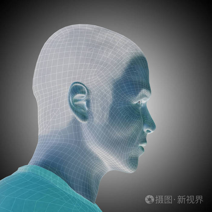 线框年轻的人类男性脸