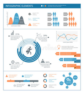 带有图形和图表的详细信息图形元素集