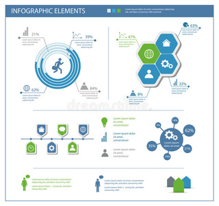 带有图形和图表的详细信息图形元素集