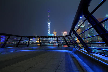 夜景中的上海外滩天际线