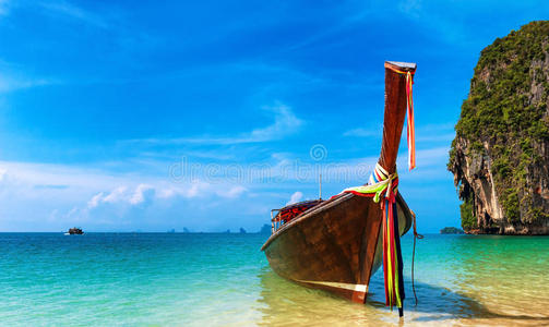 泰国海滩景观热带背景。亚洲海洋自然