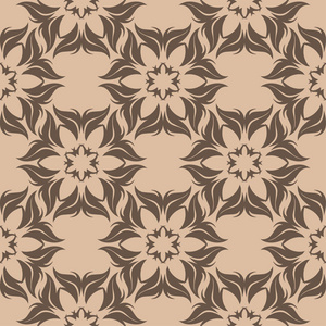 褐色的花卉装饰米色背景。纺织品和墙纸无缝图案
