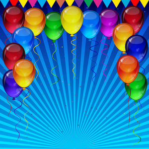 生日晚会背景五颜六色的节日气球 多彩的节日气球 五彩纸屑 色带