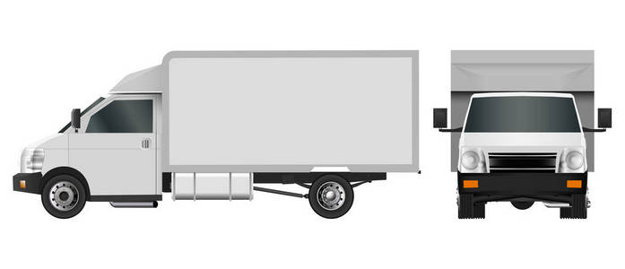 白色卡车模板。货物范矢量图 eps 10 孤立在白色背景上。市商用车送货服务