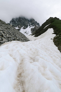 山景观与雪地和冰碛