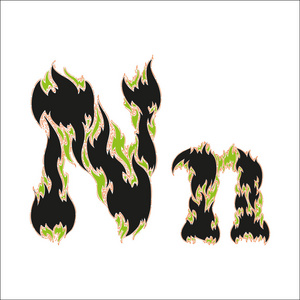 火热的字体黑色和绿色字母 N 在白色背景上