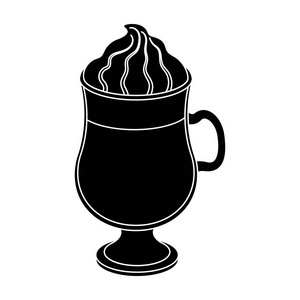 爱尔兰咖啡一杯。不同类型的咖啡的黑色风格矢量符号股票图 web 的单个图标