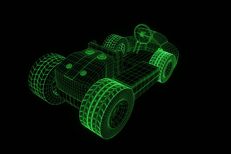 赛车去卡丁车全息线框。漂亮的 3d 渲染