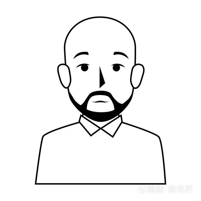 留着胡子的剪影半身秃头男人