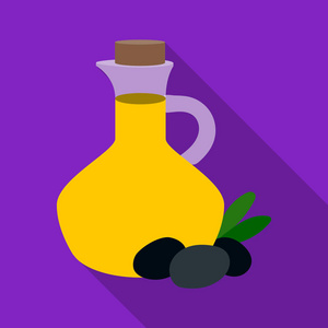 橄榄油瓶扁橄榄中孤立的白色背景上的平面样式的图标。希腊符号股票矢量图