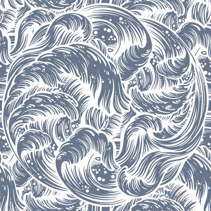 无缝图案与手工绘制海水波素描风格.矢量无尽背景
