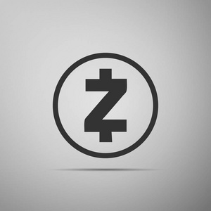 Cryptocurrency 硬币 Zcash Zec 图标在灰色背景下隔离。物理比特硬币。数字货币。Altcoin 符号。基于