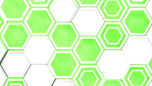 抽象的3d 背景由白色六边形在绿色发光的背景。六边形墙。蜂窝图案。3d 渲染插图