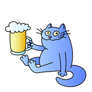 一杯啤酒的猫。矢量图