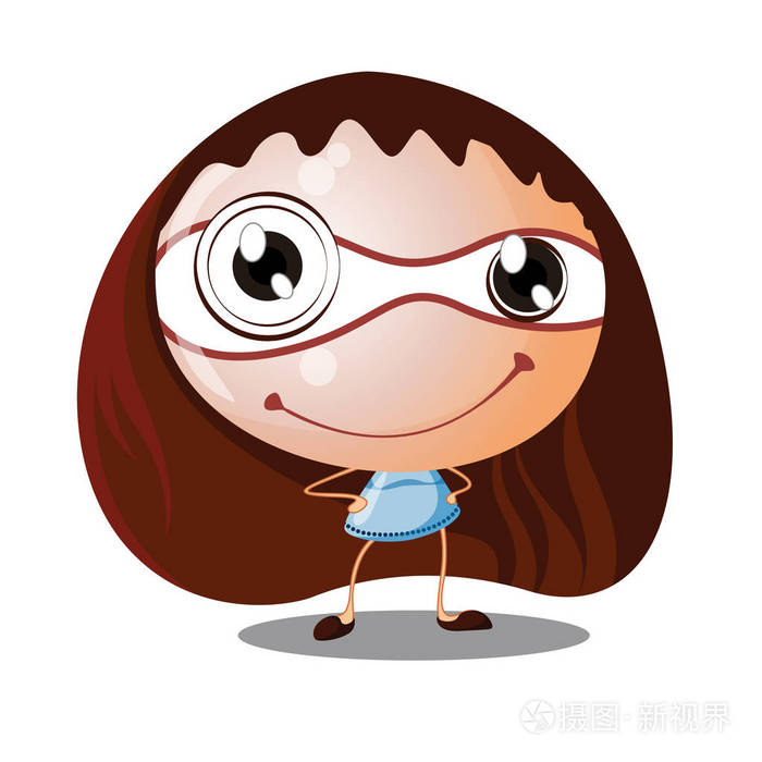 可爱的微笑卡通女孩大脑袋小身体-矢量插画