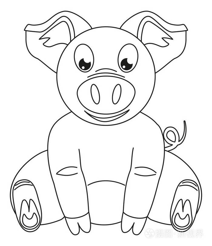 粉红色哺乳动物插画可爱 dom可爱的小猪矢量线条艺术黑白粉红色储蓄罐