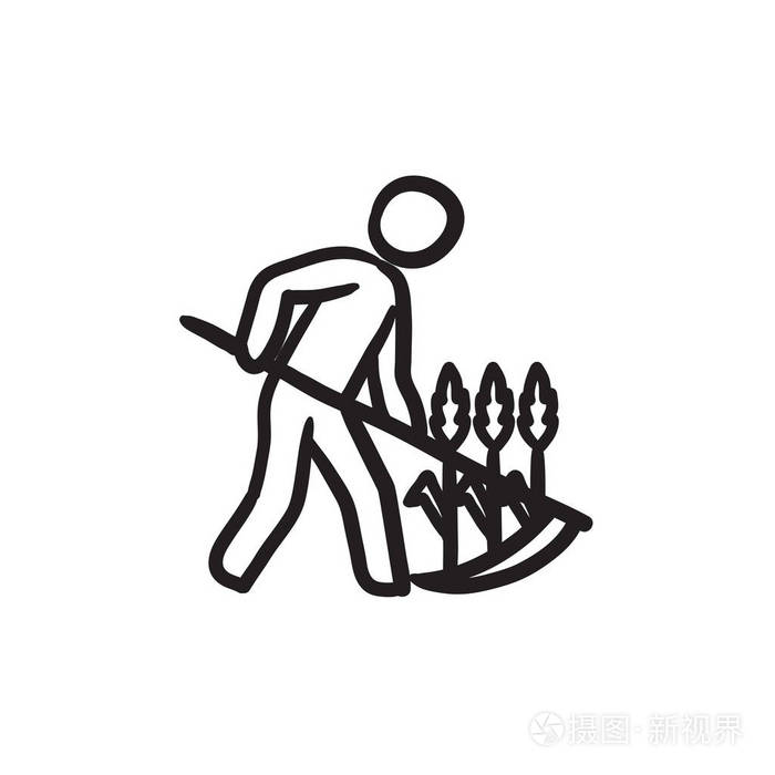 男人割草镰刀素描图标