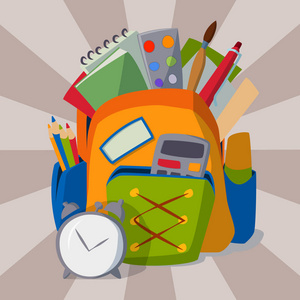 背包塞满了学校用品学生行李设备教育对象矢量图